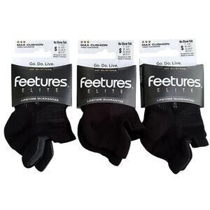 NEW Lot 3 Feetures Elite Max Cushion No Show Tab Socks Small Black Running